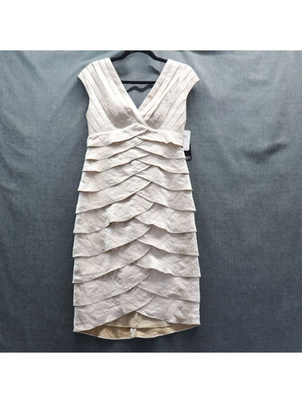 Adrianna Papell Champagne Gold Tiered Ruffle Cocktail Dress New With Tags 4 - Picture 3 of 14